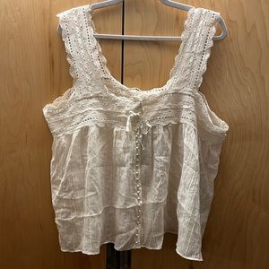 Doen/Dôen Heirloom Lace Tank Top, XXL White/Salt Color